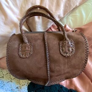 CARLOS FALCHI GENUINE LEATHER. SOFT TEXTURED. LUXURY HANDBAG. UNIQUE CHOC BRWN.